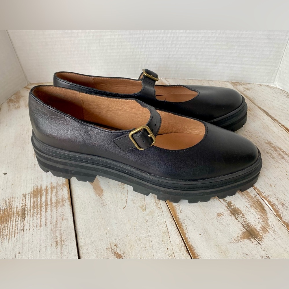 Madewell Black Leather Mary Jane Loafers with Buckle